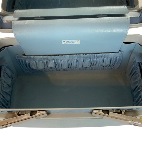 Vintage Samsonite Profile Blue Train Cosmetic Case With Handle & Mirror No KEYS - Picture 6 of 8